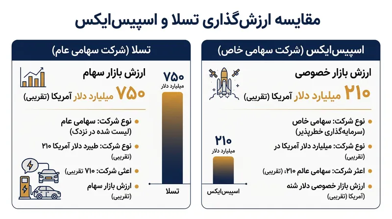 ادغام پیشنهادی، ارزش عمومی ۷۵۰ میلیارد دلاری تسلا را در کنار ارزش‌گذاری خصوصی ۲۱۰ میلیارد دلاری اسپیس‌ایکس قرار می‌دهد.