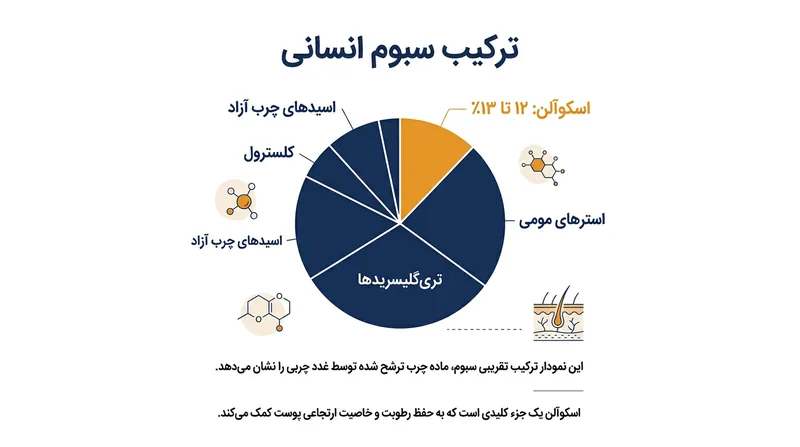 اسکوآلن بخش قابل‌توجهی از سد چربی طبیعی پوست سر را تشکیل می‌دهد.