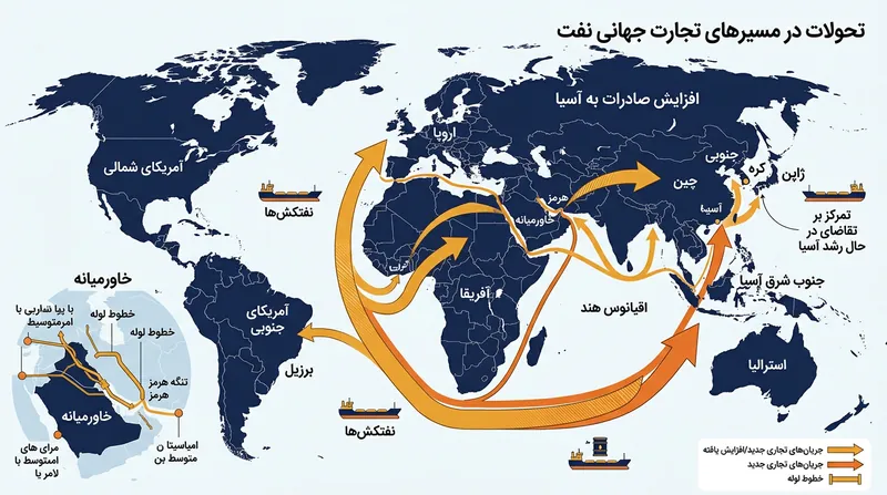 تغییر مسیر جریان‌های تجاری نفت خام و جایگزینی عرضه در بازارهای آسیایی.