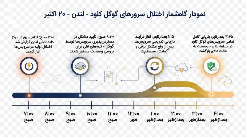 گاه‌شمار اختلال زیرساخت ابری گوگل در منطقه لندن در تاریخ ۲۰ اکتبر.