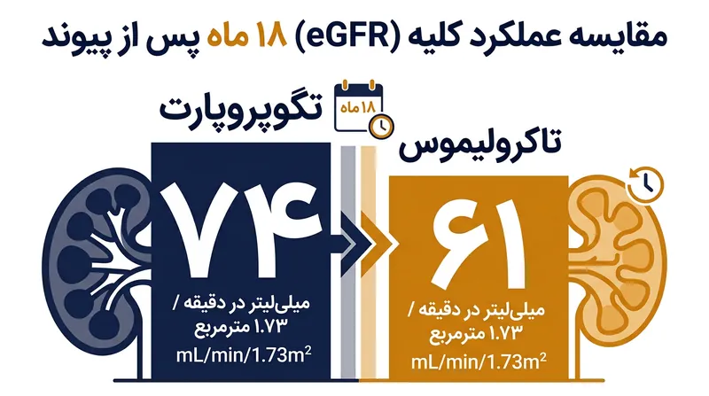 بیماران دریافت‌کننده تگوپروپارت در ماه هجدهم نرخ تصفیه گلومرولی تخمینی (eGFR) به‌مراتب بالاتری را حفظ کردند.