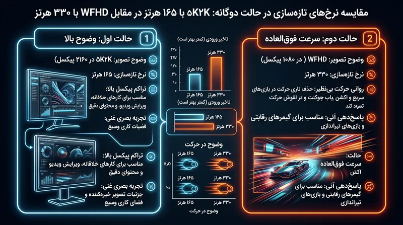 مقایسه حالت‌های مختلف نرخ تازه‌سازی در مانیتور GX9.