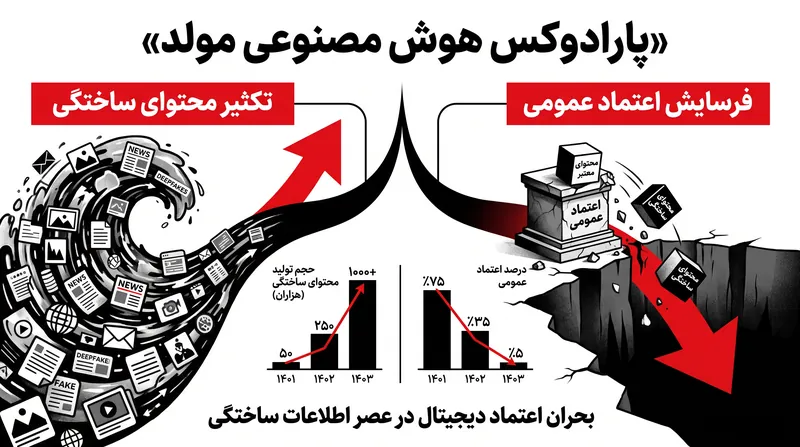 پارادوکس هوش مصنوعی مولد: با گسترش محتوای ساختگی، اعتماد عمومی به شواهد دیجیتال معتبر کاهش می‌یابد.