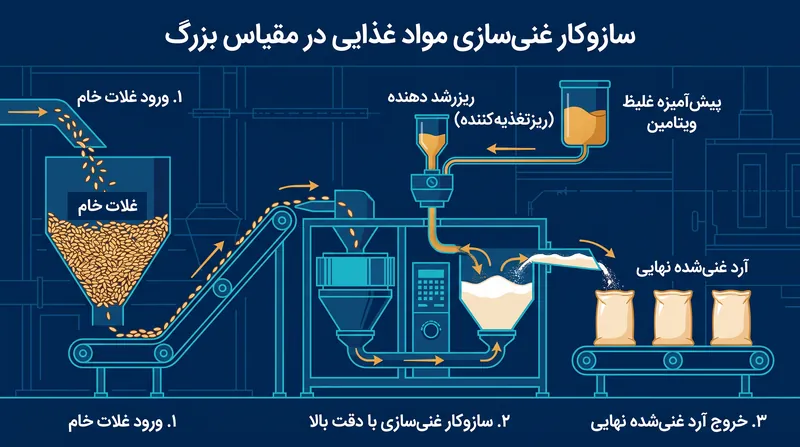 ریزرشد دهنده‌های صنعتی، پیش‌آمیزه‌های ویتامین و مواد معدنی بسیار غلیظ را با نسبت‌های دقیق در حد بخش در میلیون به مواد غذایی اصلی دوزبندی می‌کنند.