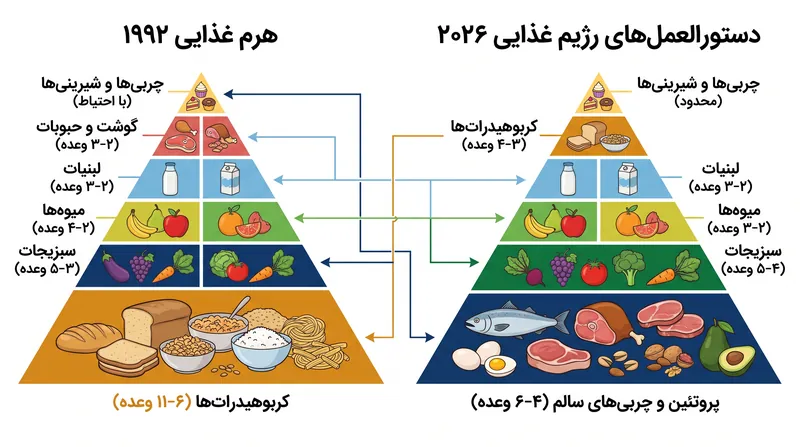 مقایسه بصری تغییر تاریخی در اولویت‌بندی درشت‌مغذی‌ها.