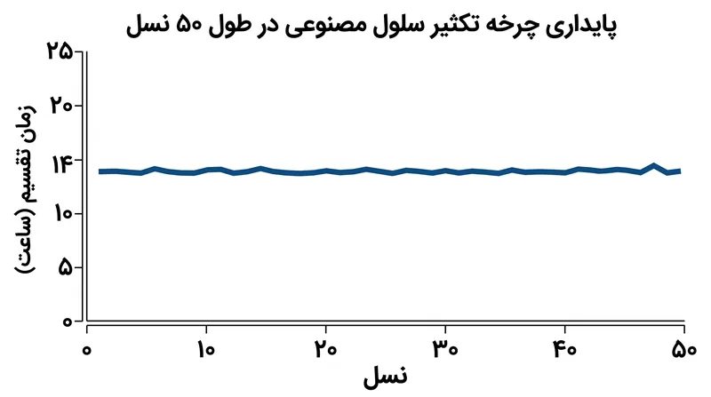 محققان سلول‌های مصنوعی را در طول ۵۰ نسل متوالی بدون هیچ گونه اختلالی در دقت تکثیر ردیابی کردند.