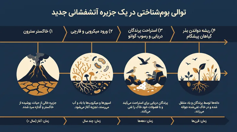 جدول زمانی پیش‌بینی شده برای استعمار زیستی در توده زمین تازه شکل گرفته و سترون.