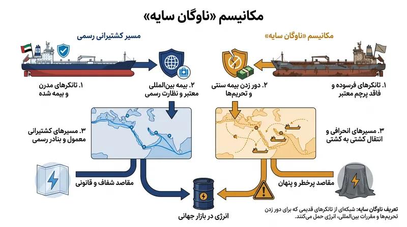 چگونه «ناوگان سایه» غیرمتمرکز از ردیابی دریایی سنتی و بیمه فرار می‌کند.