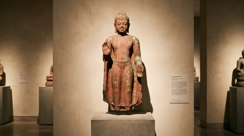 مجسمه بودای ماسه‌سنگی قرمز به ارزش ۷.۵ میلیون دلار، در حین استخراج از شمال هند عمداً آسیب دیده بود.