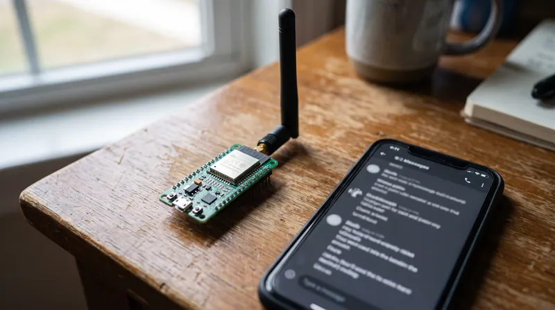 یک گره ESP32 LoRa متصل به گوشی هوشمند به کاربران اجازه می‌دهد پیام‌های متنی را از طریق یک شبکه مش رادیویی خصوصی ارسال کنند.