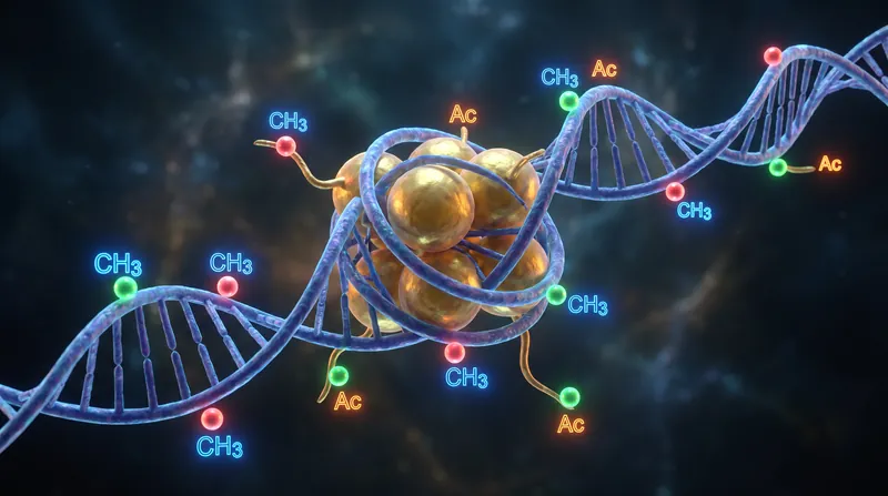 DNA wraps around histone proteins to form chromatin, the structure that cells modify to silence or activate specific genes.
