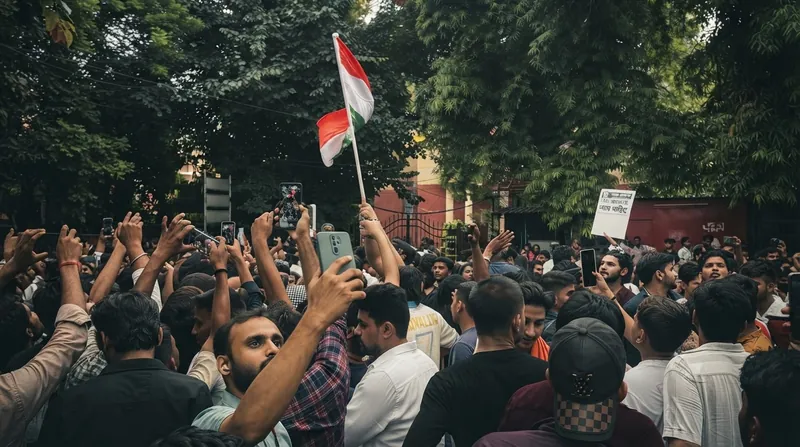 حضور سنگین نیروهای امنیتی پشت موانع بتنی در مرکز پایتخت هند در جریان مسدودسازی خیابان‌ها به منظور مهار تظاهرات جوانان.